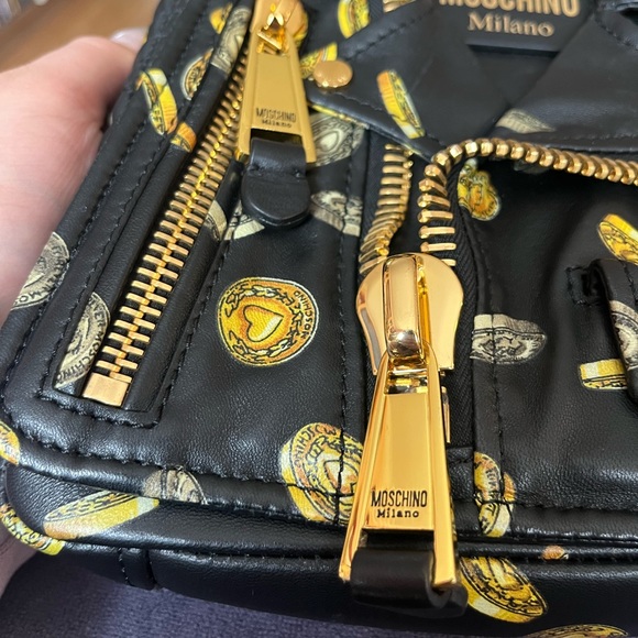 Moschino Nappa Leather Biker Bag FW19 Coin Print - Picture 3 of 8